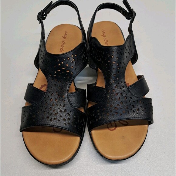 easy street Shoes - Easy Street Bolt Open Toe Casual Slingback Black Sandals Women's Size 10W